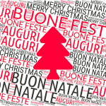 Merry Christmas card silhouette red tree