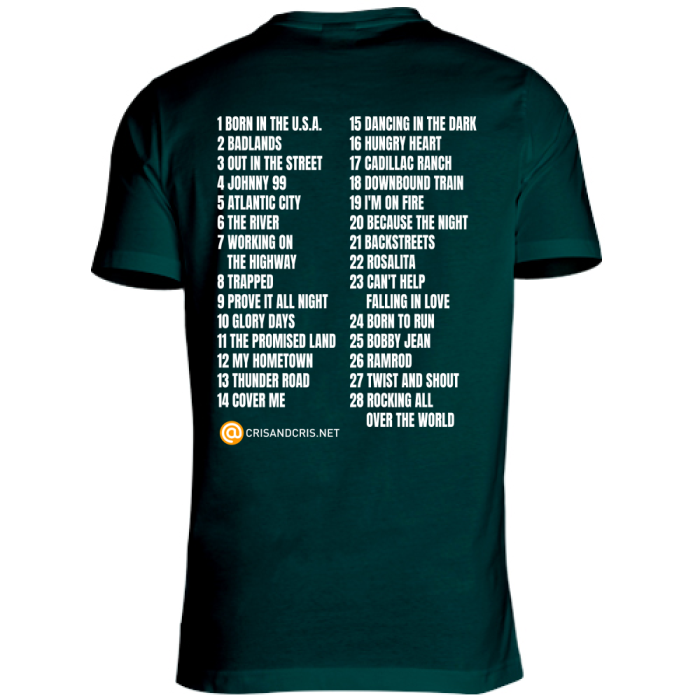 idea-regalo-maglia-Bruce-Springsteen-Scalette-concerti-Back-bottlegreen Bruce Jersey 21-06-1985 Born in the USA Concert Lineups - Image 5